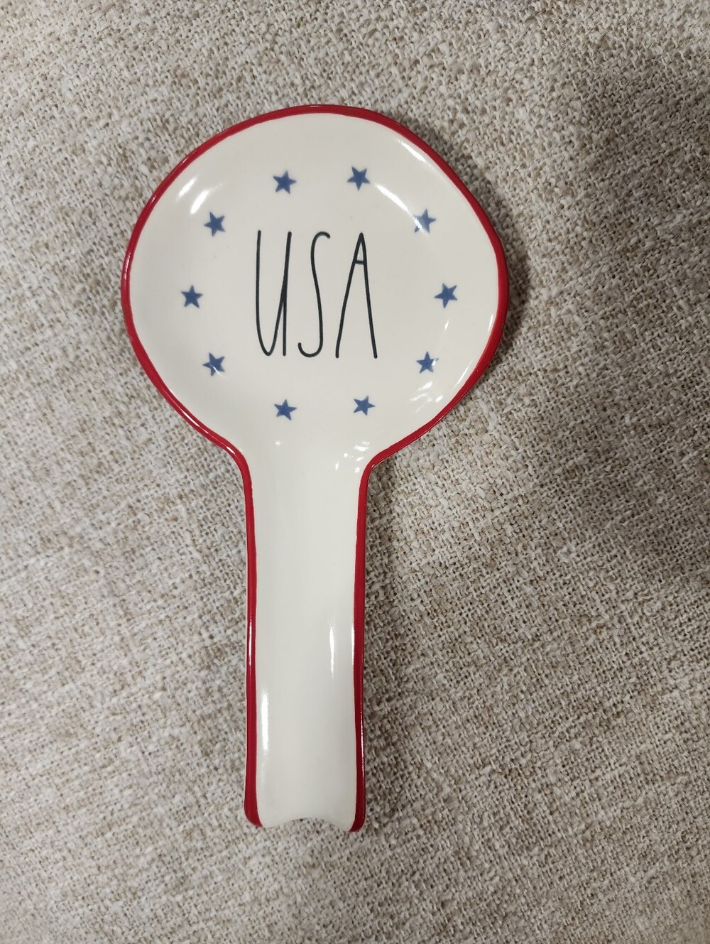 Rae Dunn USA Ceramic Spoon Rest with Stars - Red Trim